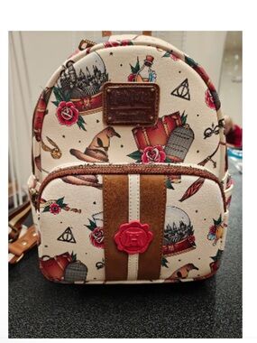 Loungefly Beige Wizardry Print Mini Backpack with Brown Accents
